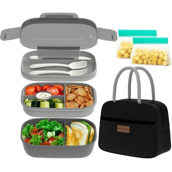 JBGOYON Bento Lunch box set Black Gray New W/O Tags - Picture 2 of 11